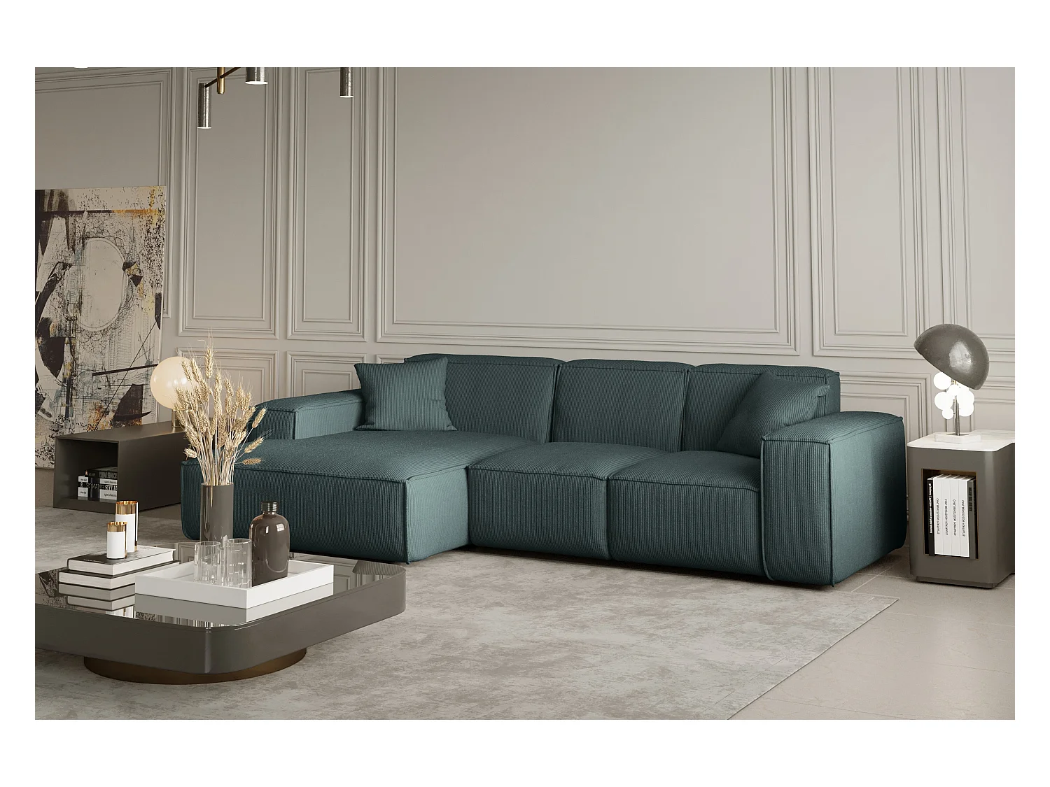 Canapé d'angle PULA en L, tissu Scala, océan, gauche