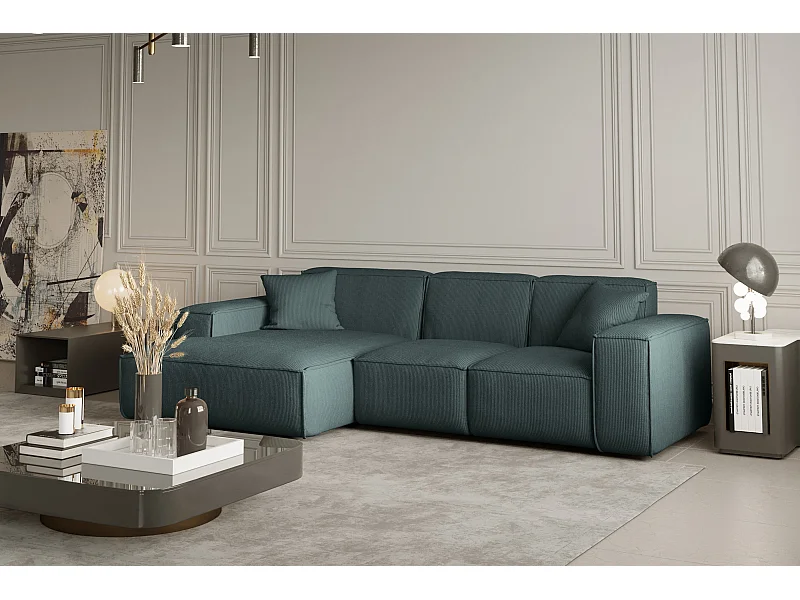 Canapé d'angle PULA en L, tissu Scala, océan, gauche