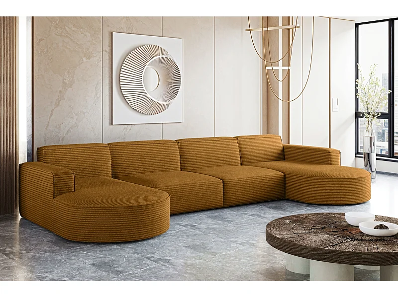 Canapé d'angle, Modena U XL, tissu Poso, couleur moutarde
