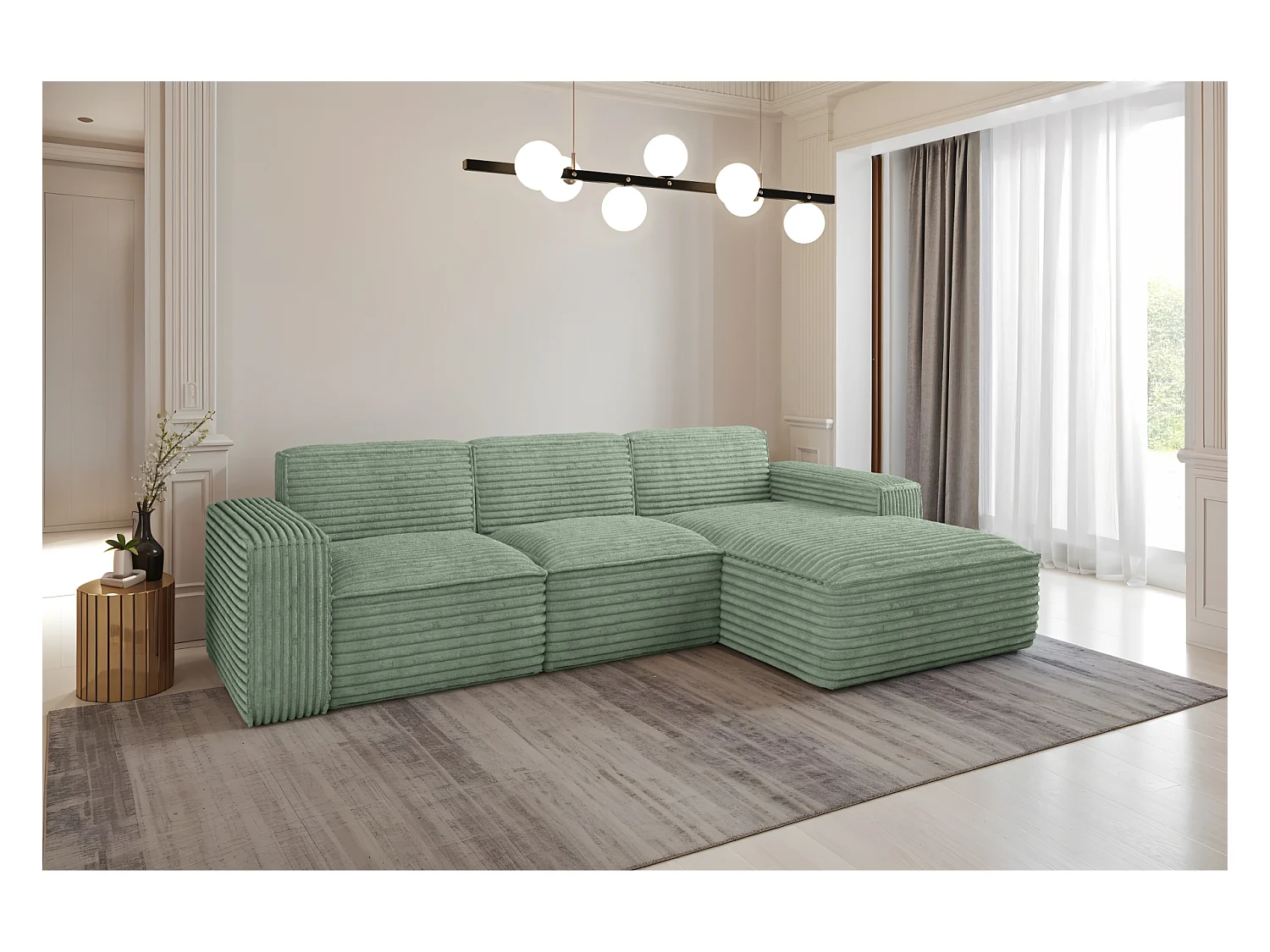 Ecksofa L-Form Siena Stoff Velo Olive Rechts