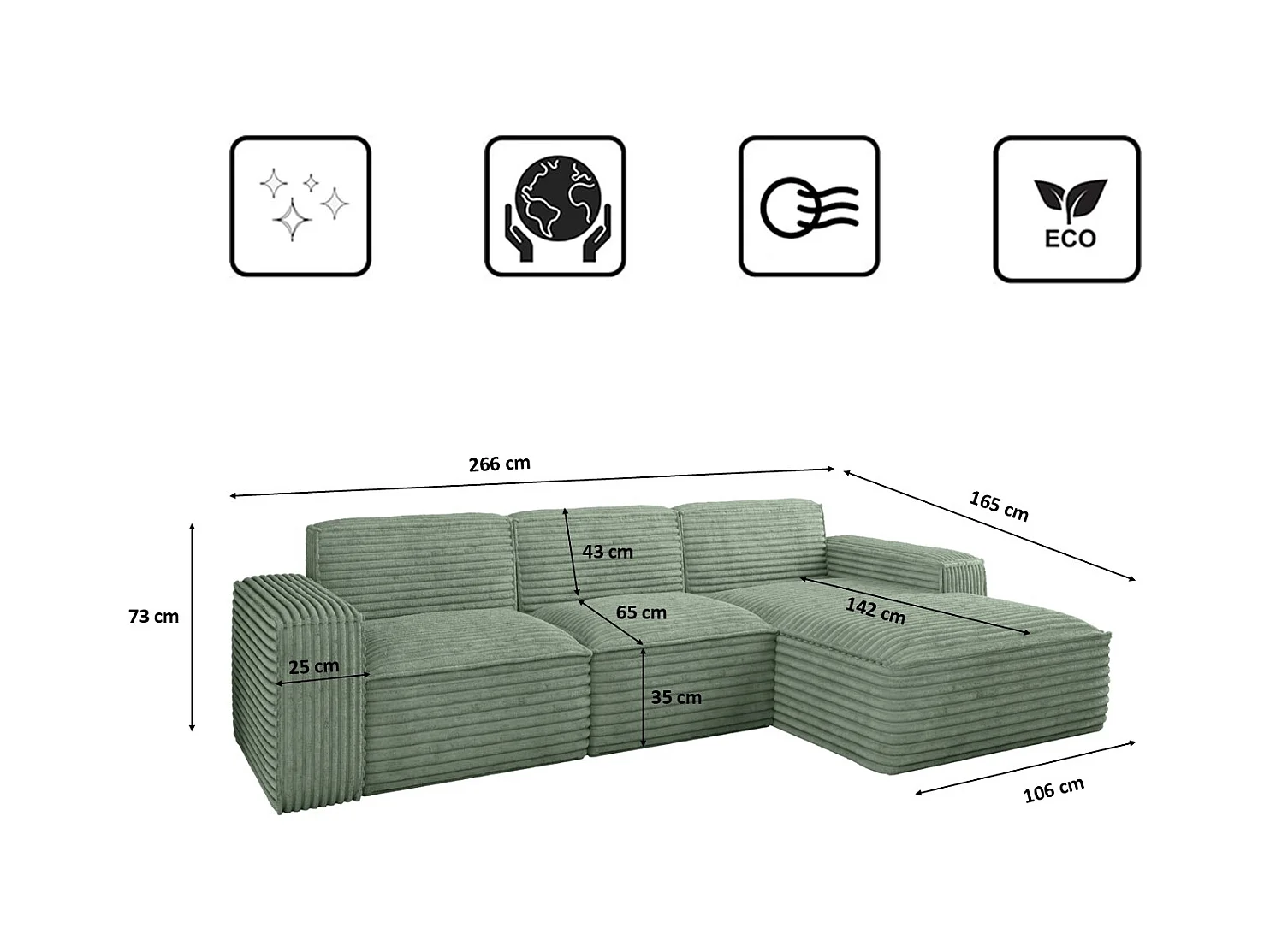 Ecksofa L-Form Siena Stoff Velo Olive Rechts