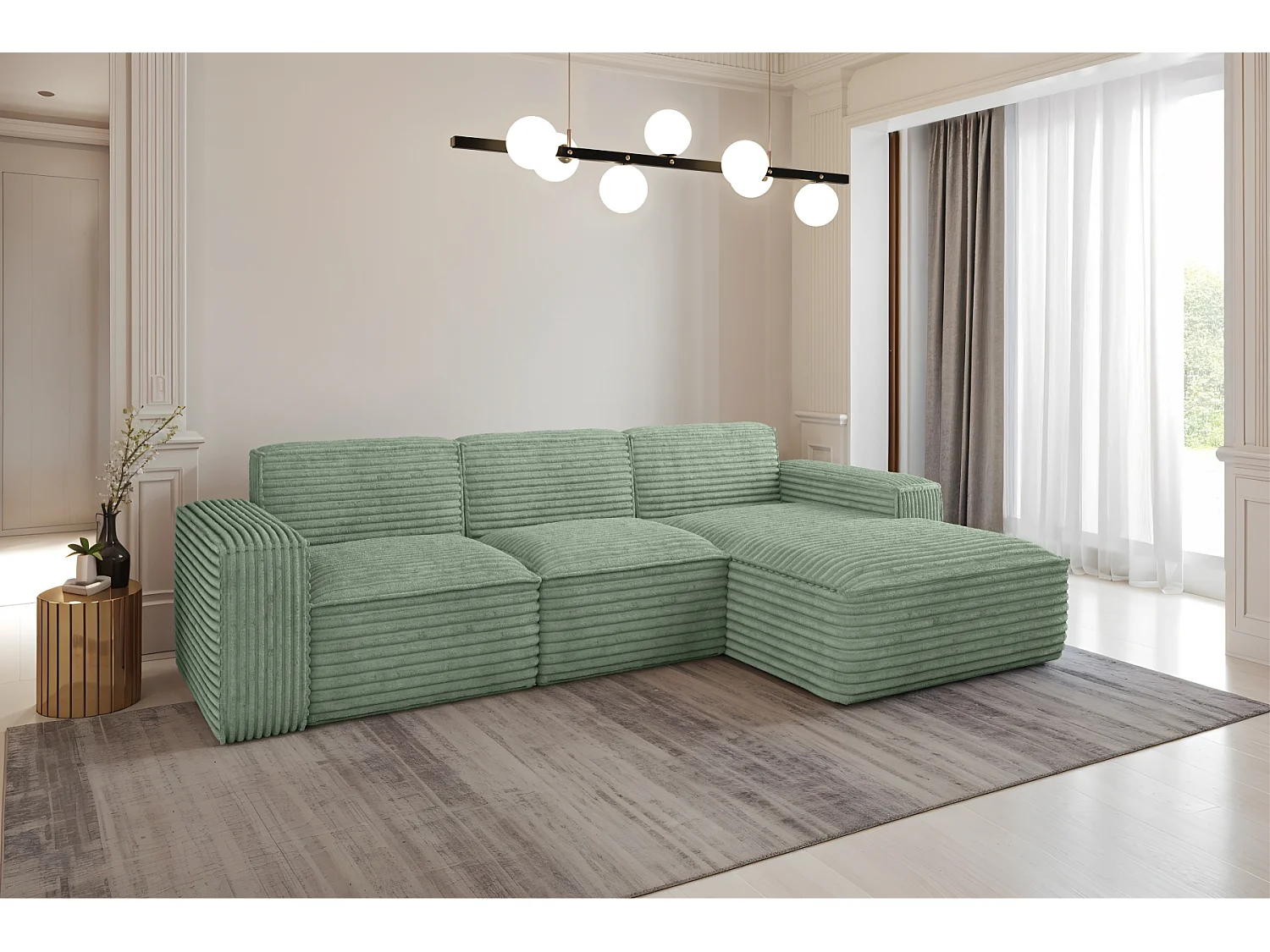 Ecksofa L-Form Siena Stoff Velo Olive Rechts
