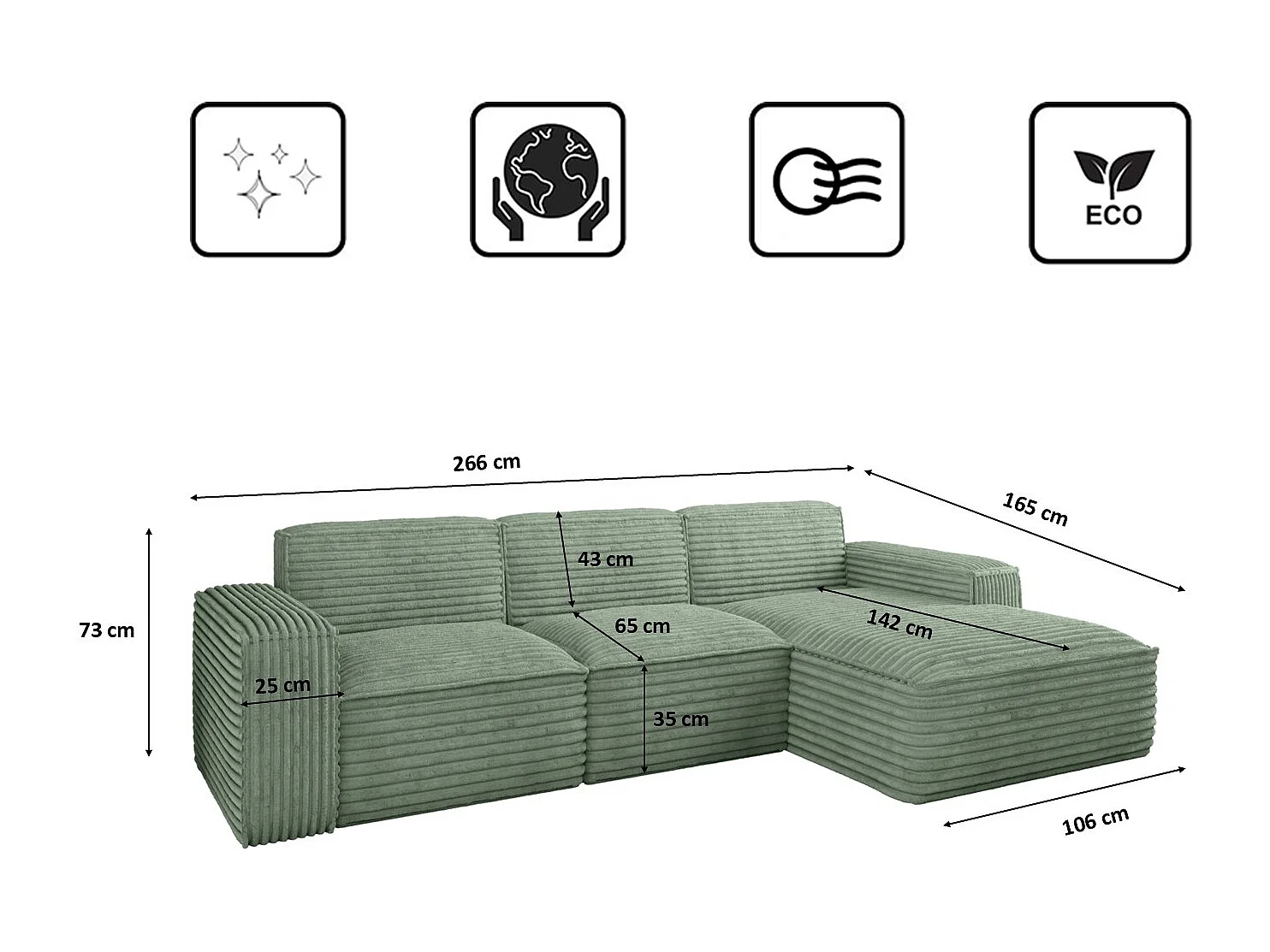 Ecksofa L-Form Siena Stoff Velo Olive Rechts