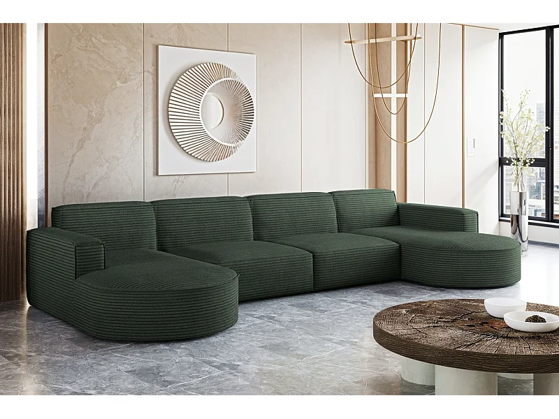 Divano angolare, Modena U XL, tessuto Poso, verde