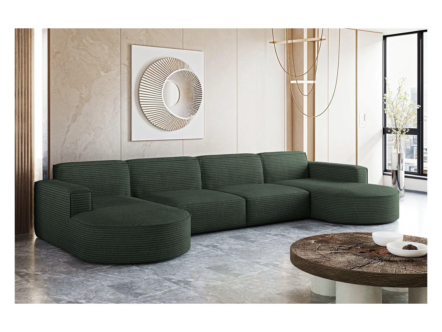 Divano angolare, Modena U XL, tessuto Poso, verde