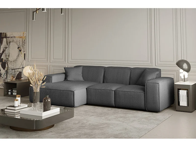 Canapé d'angle PULA en L, tissu Scala, gris, gauche