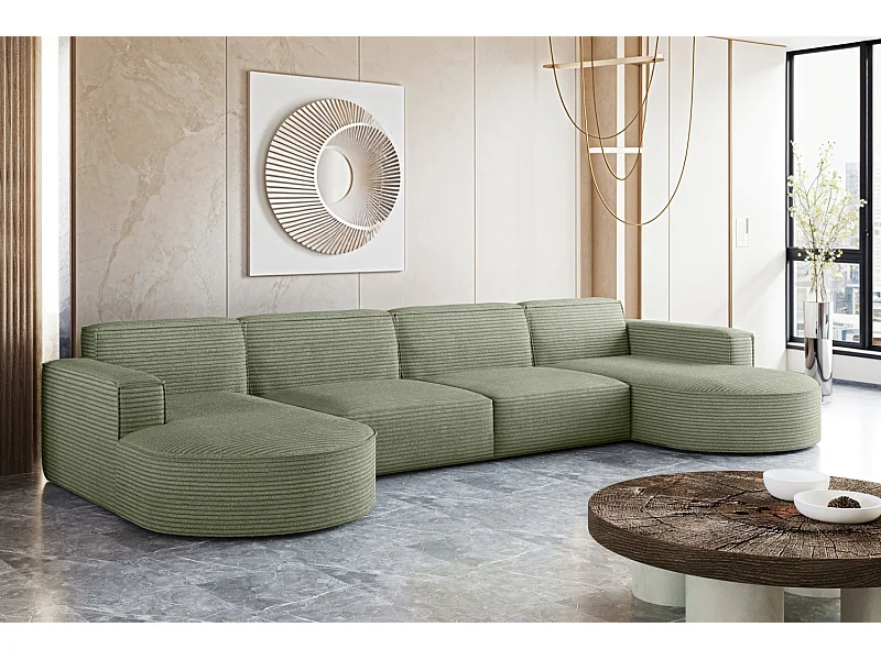 Ecksofa, Modena U XL, Stoff Poso, Hellgrün