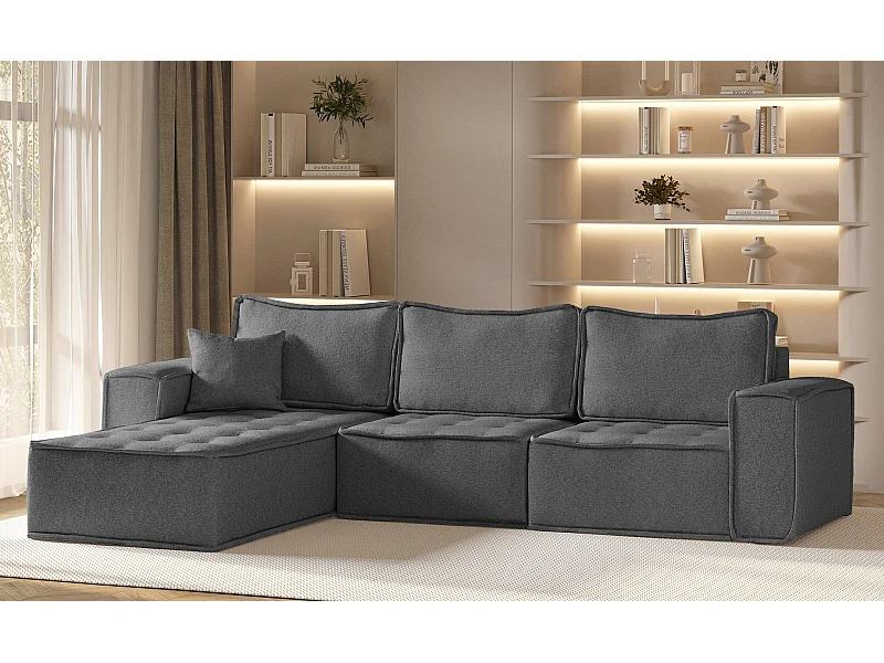 Ecksofa Bohoo Maxi L-from, Stoff Raven, Dunkelgrau, Links