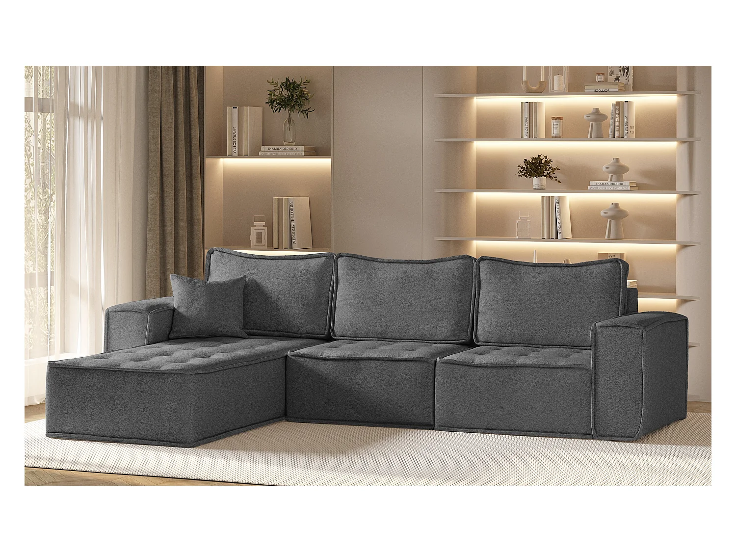 Hoekbank Bohoo Maxi L-vorm, stof Raven, donkergrijs, links