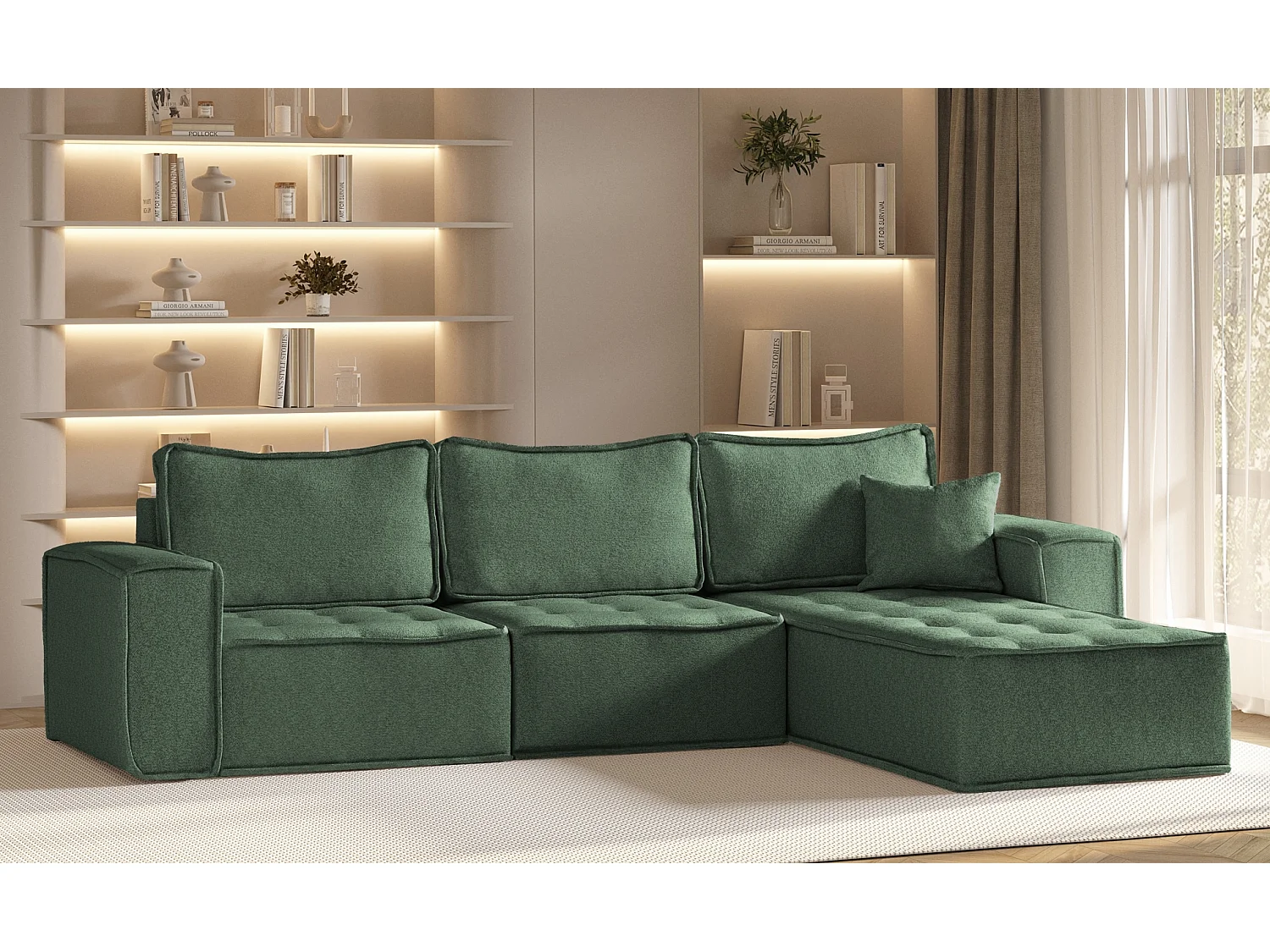 Canapé d'angle Bohoo Maxi L-from, tissu Raven, vert clair, droit