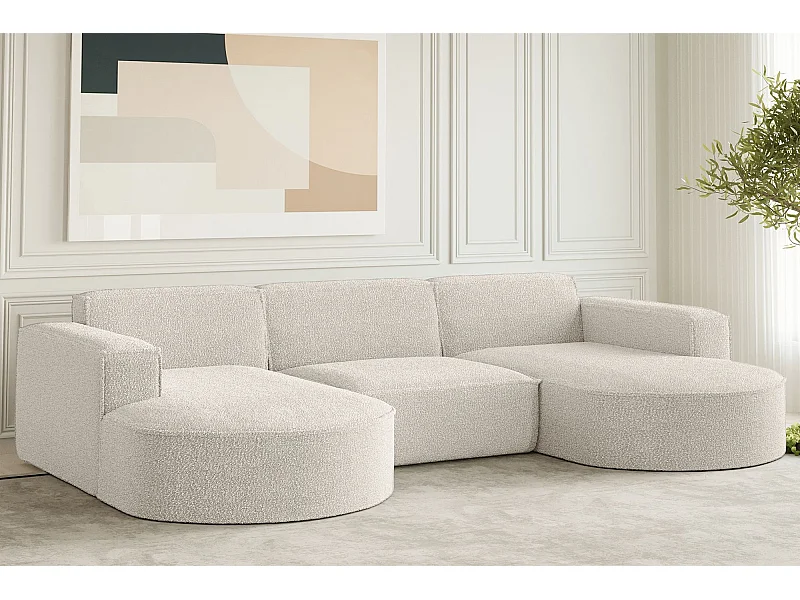 Hoekbank design, bank U-vorm MODENA stof Loop Perle