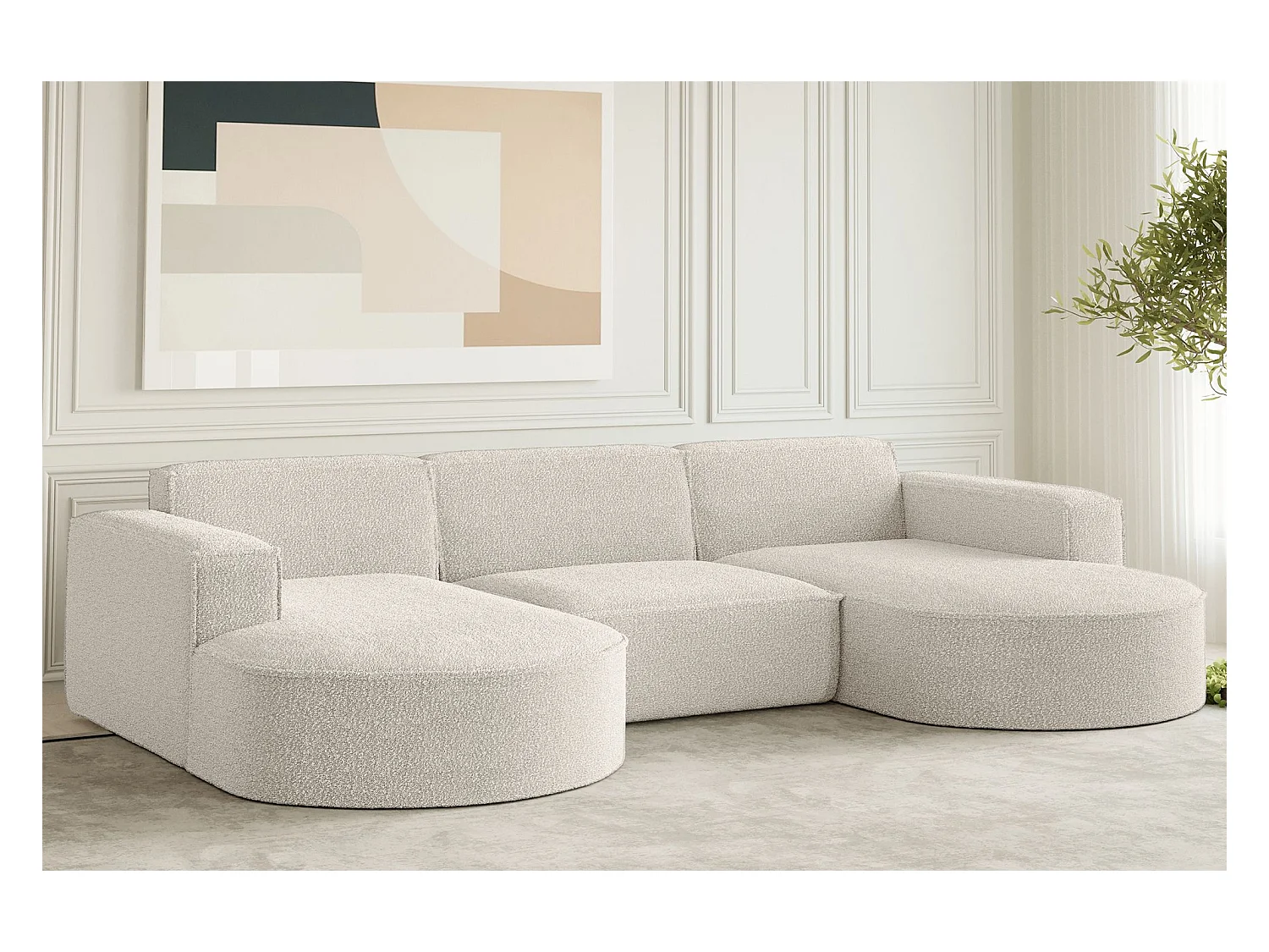 Canapé d'angle design, canapé en U MODENA tissu Loop Perle