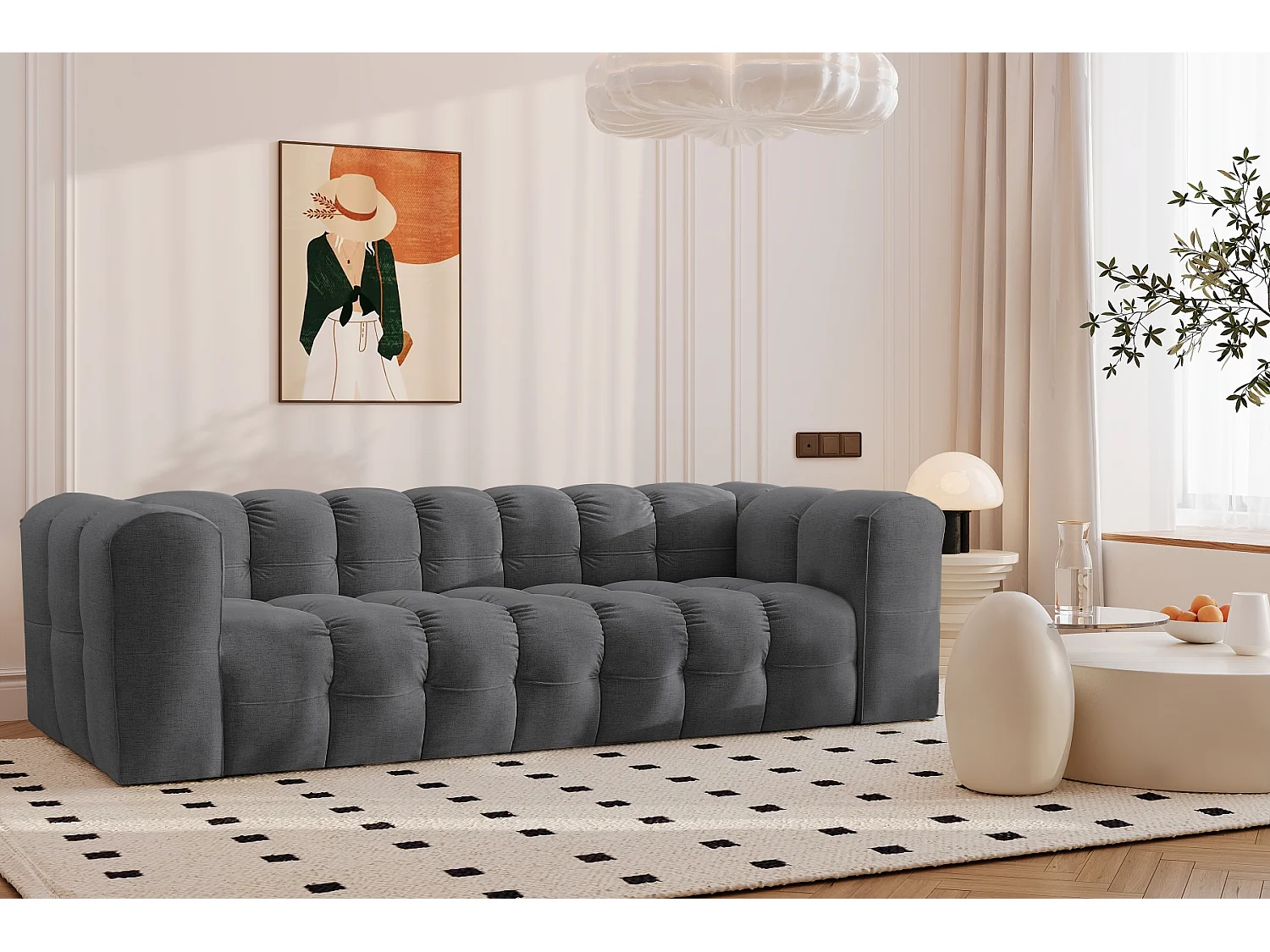 Sofa 4-Sitzer, Komfort Couch BALOO, stoff Schenille, Graphit