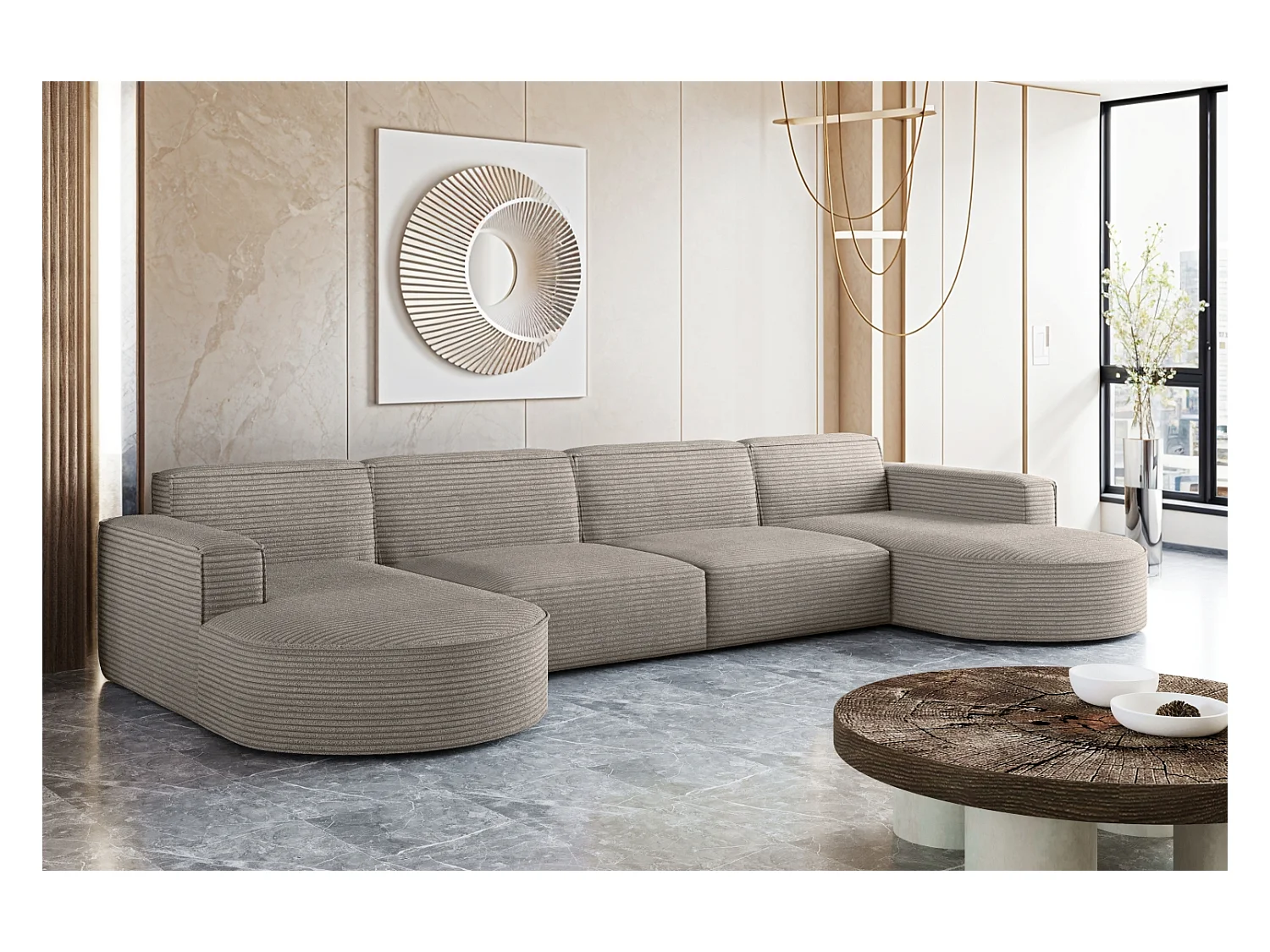 Canapé d'angle, Modena U XL, tissu Poso, marron clair