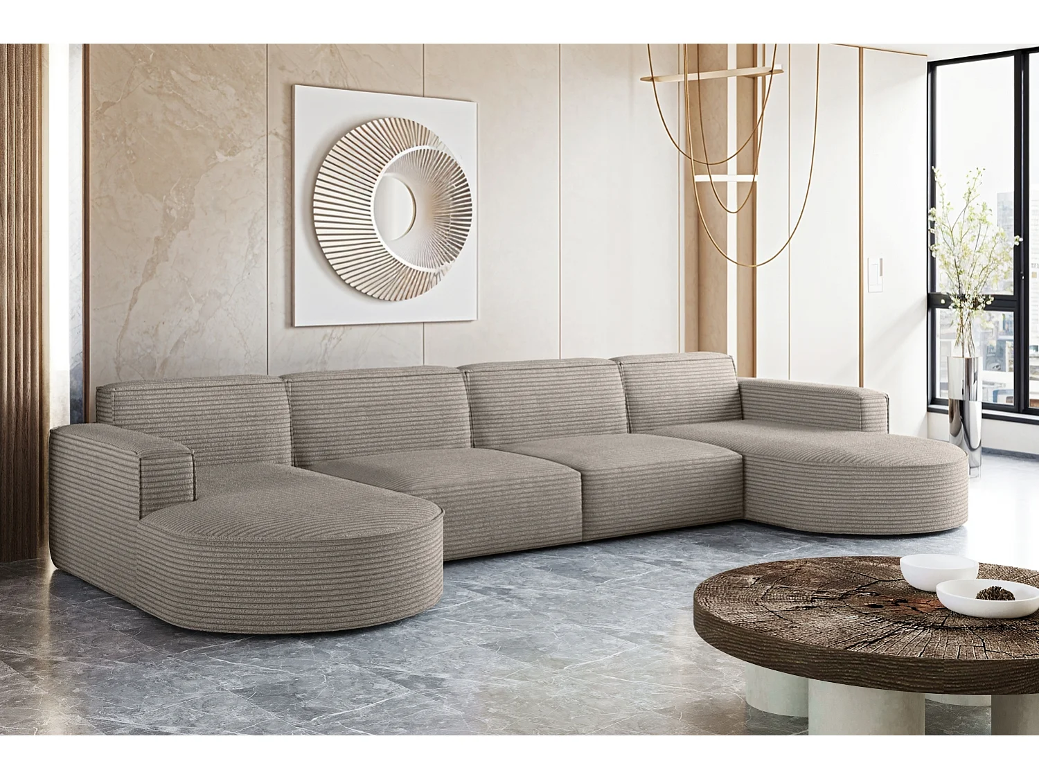 Canapé d'angle, Modena U XL, tissu Poso, marron clair