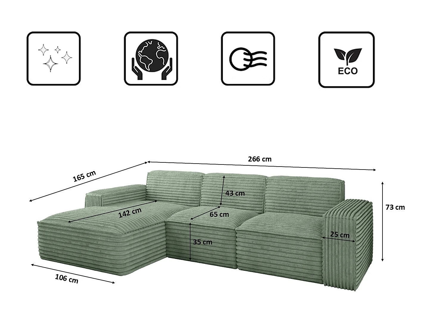 Ecksofa L-Form Siena Stoff Velo Olive Links