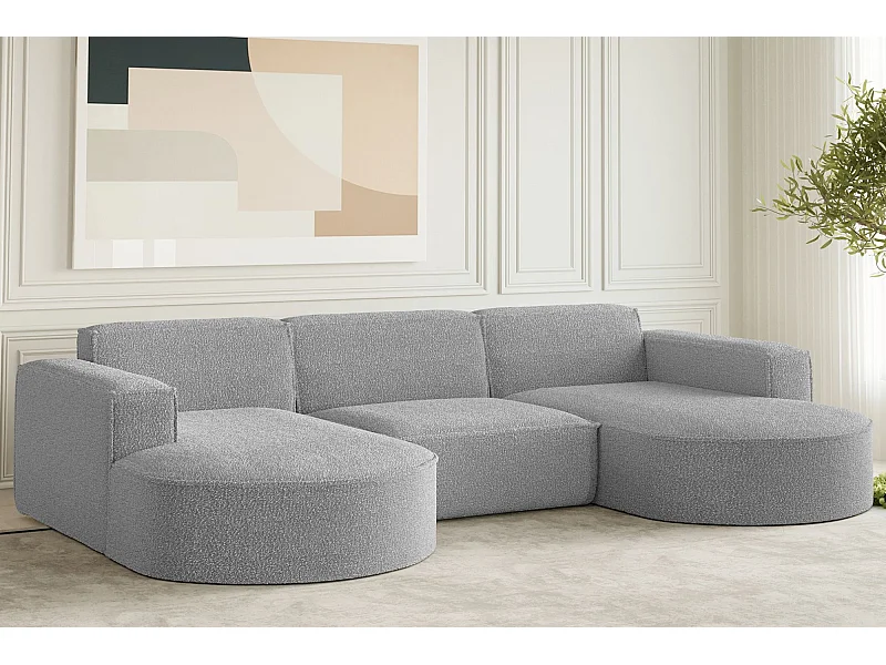 Hoekbank design, bank U-vorm MODENA stof Loop Grey