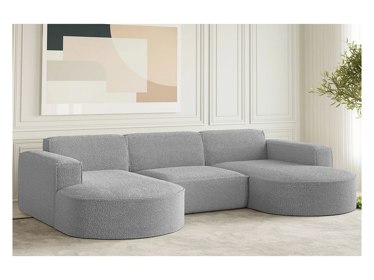 Canapé d'angle design, canapé en U MODENA tissu Loop Grey