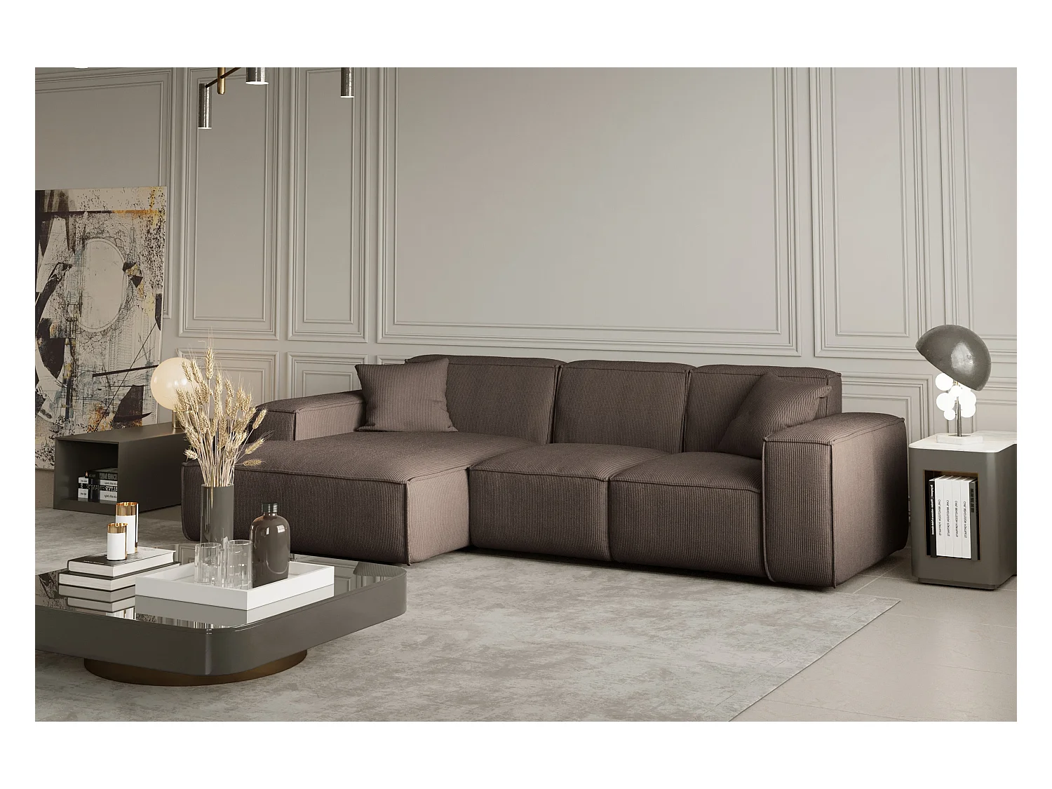 Canapé d'angle PULA, en L, tissu Scala, marron, gauche