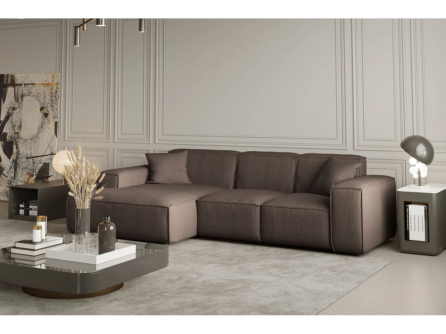 Canapé d'angle PULA, en L, tissu Scala, marron, gauche