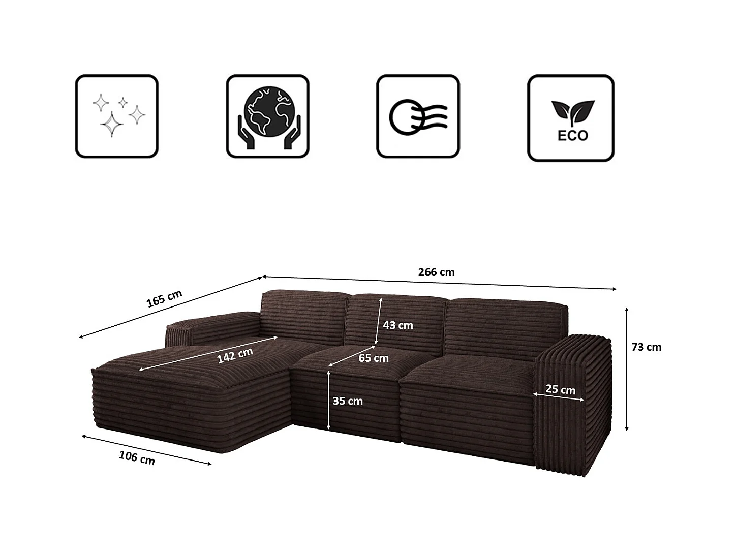 Ecksofa L-Form Siena Stoff Velo Braun Links