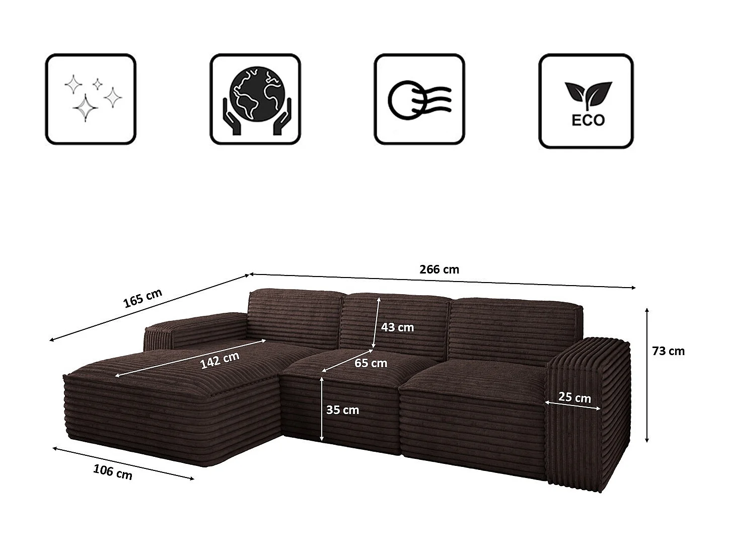 Ecksofa L-Form Siena Stoff Velo Braun Links
