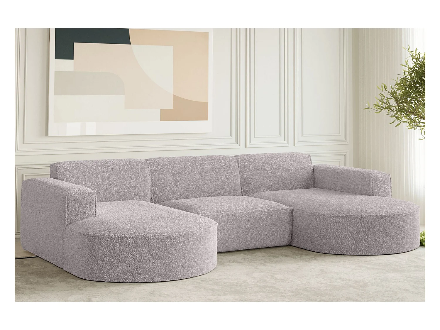 Canapé d'angle design, canapé en U MODENA tissu Loop Pink