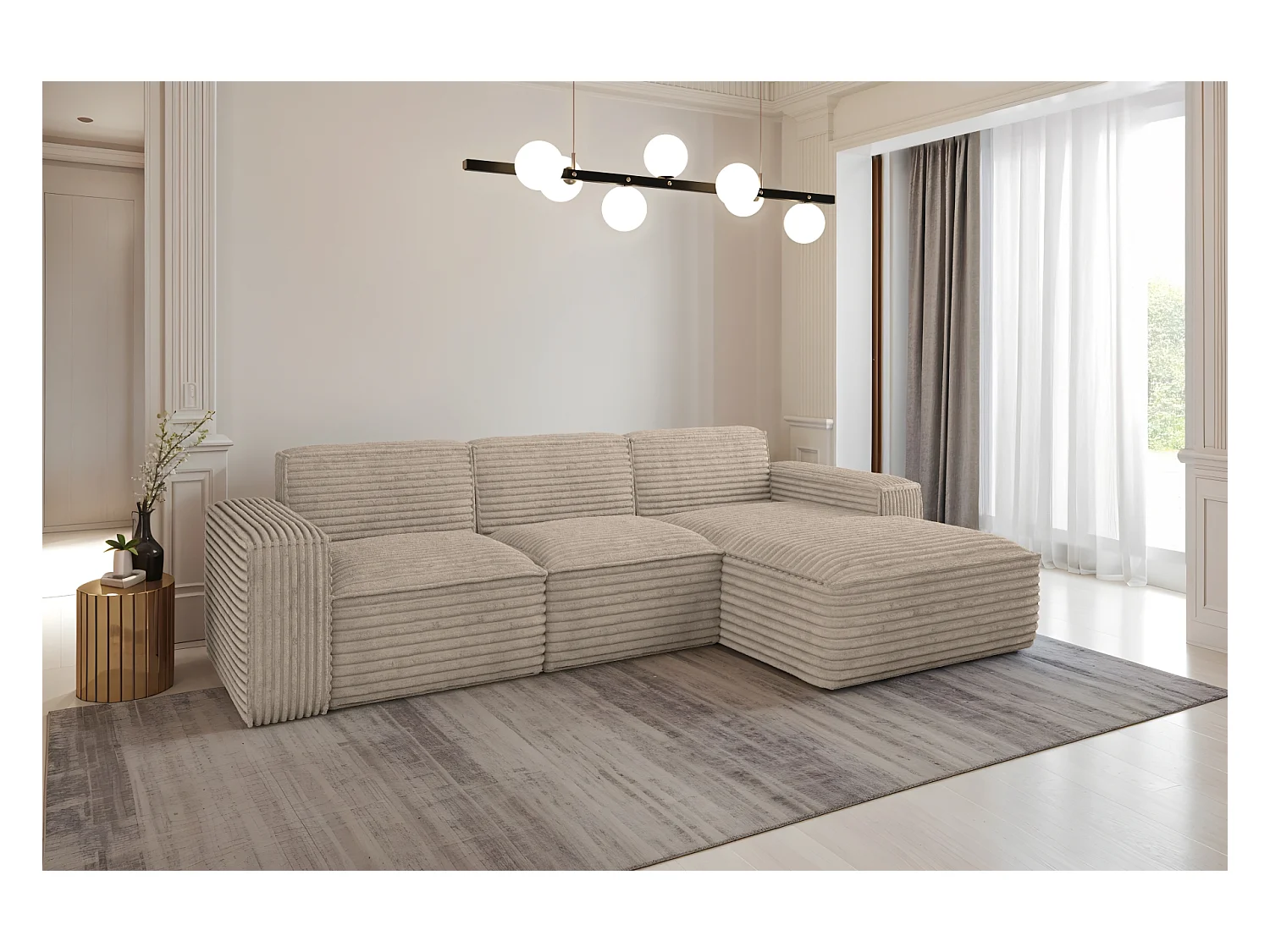 Ecksofa L-Form Siena Stoff Velo Beige Rechts