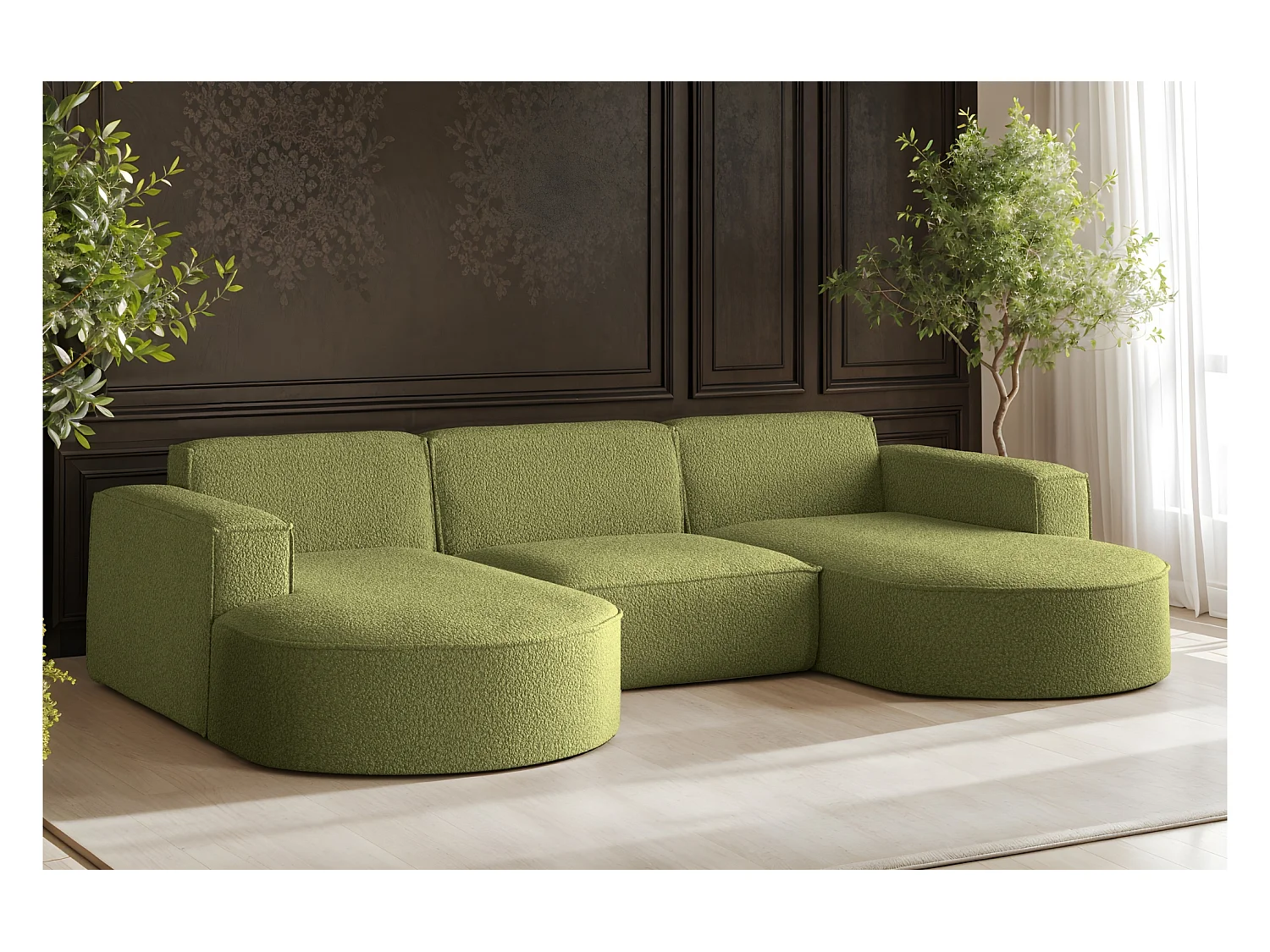 Canapé d'angle, Modena en forme de U, tissu Quelle, olive