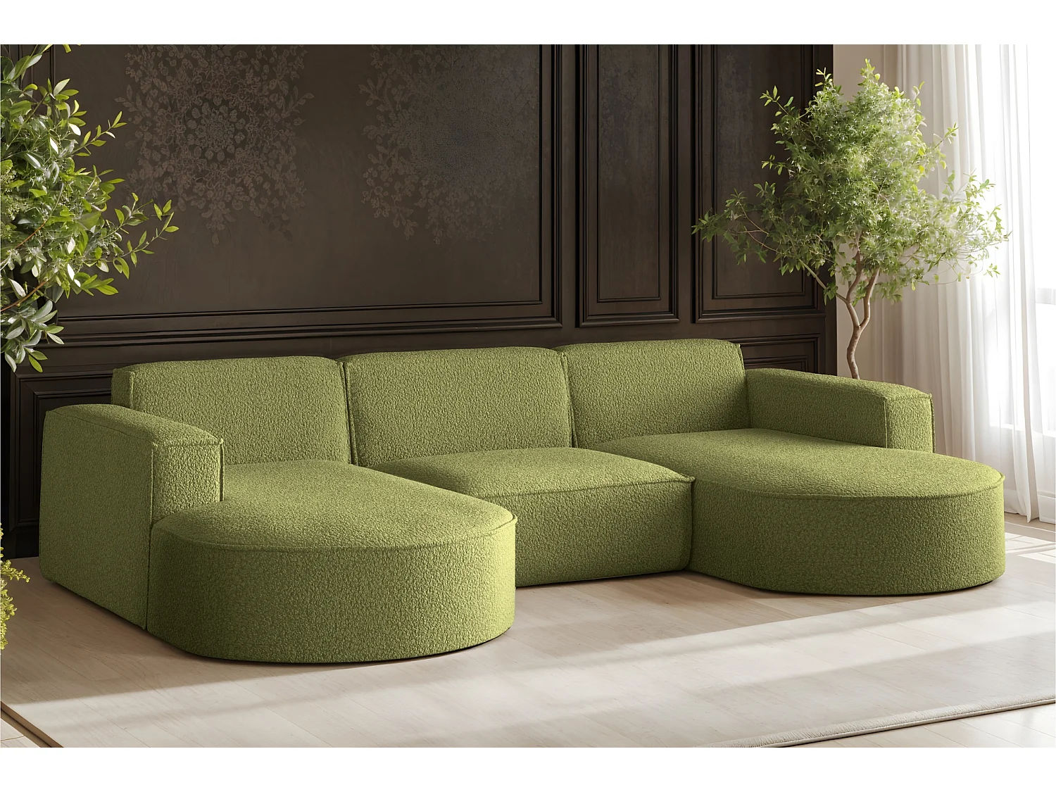 Canapé d'angle, Modena en forme de U, tissu Quelle, olive