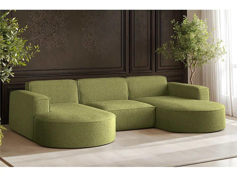 Canapé d'angle, Modena en forme de U, tissu Quelle, olive