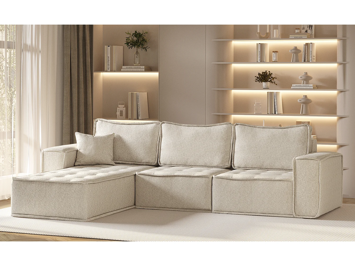 Canapé d'angle Bohoo Maxi L-from, tissu Raven, Champagne, gauche