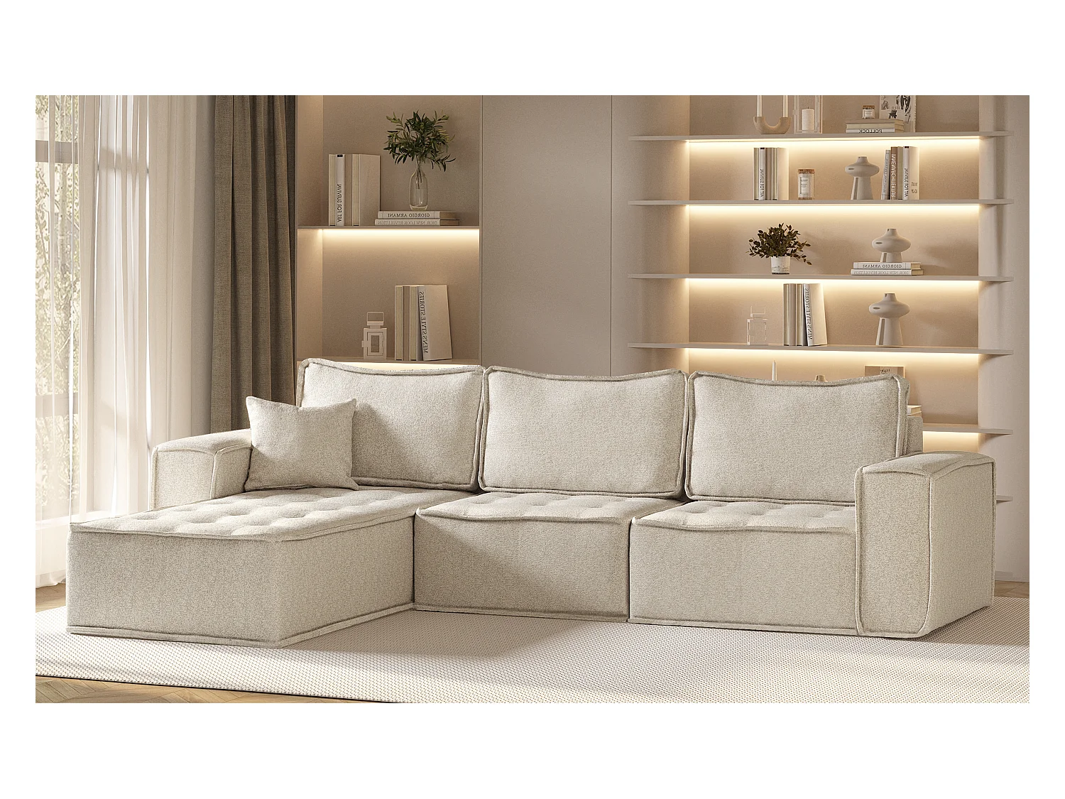 Divano angolare Bohoo Maxi L-from, tessuto Raven, Champagne, sinistro