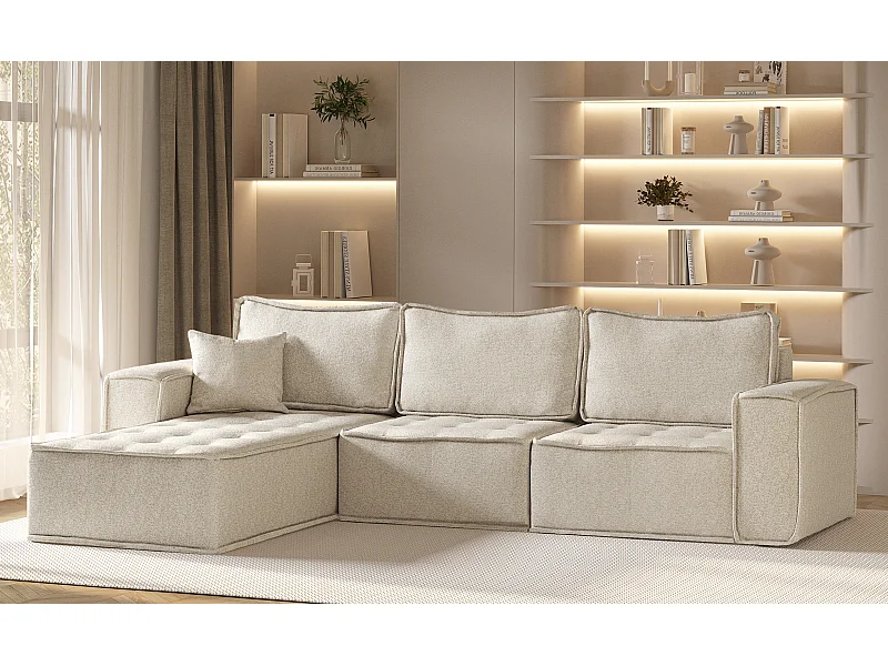 Canapé d'angle Bohoo Maxi L-from, tissu Raven, Champagne, gauche