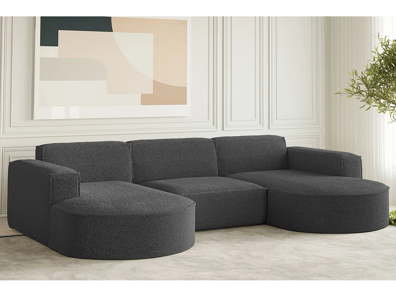 Canapé d'angle design, canapé en U MODENA tissu Loop Graphite