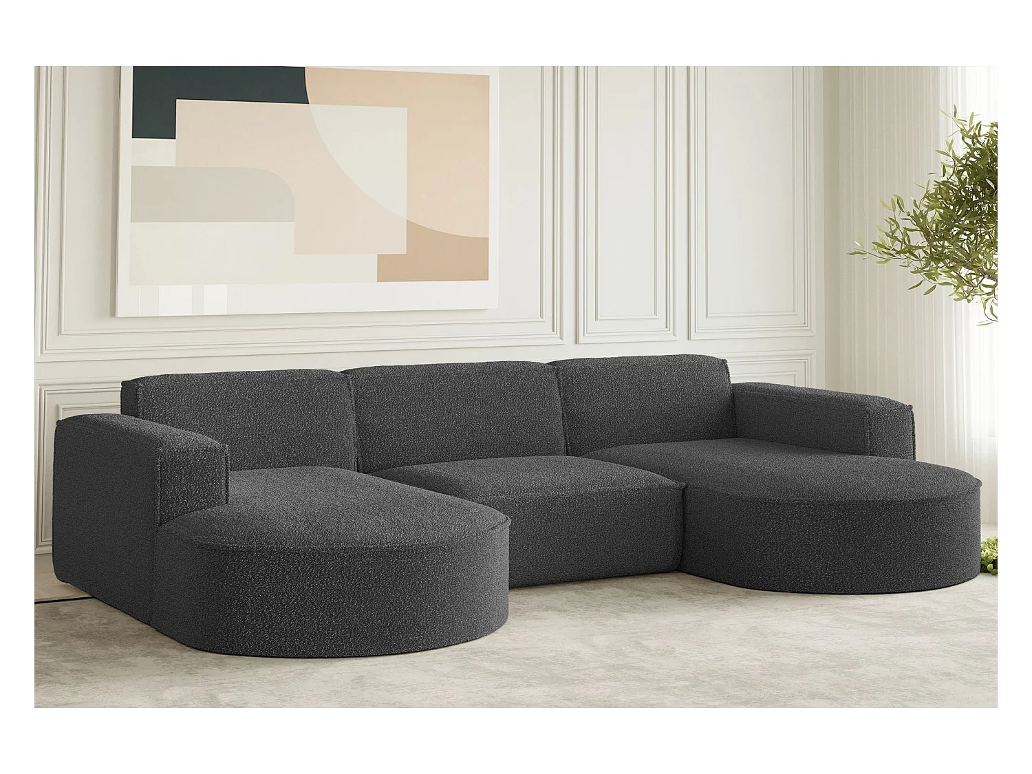 Canapé d'angle design, canapé en U MODENA tissu Loop Graphite
