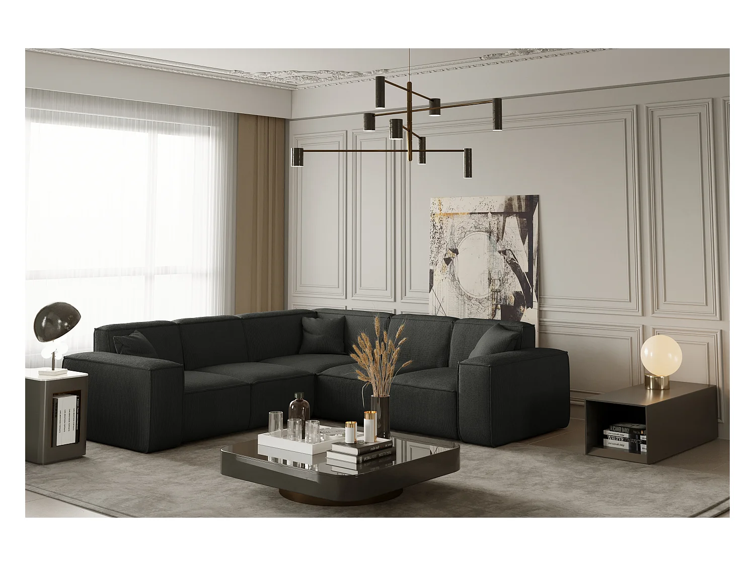 Canapé d'angle PULA, tissu Scala, anthracite