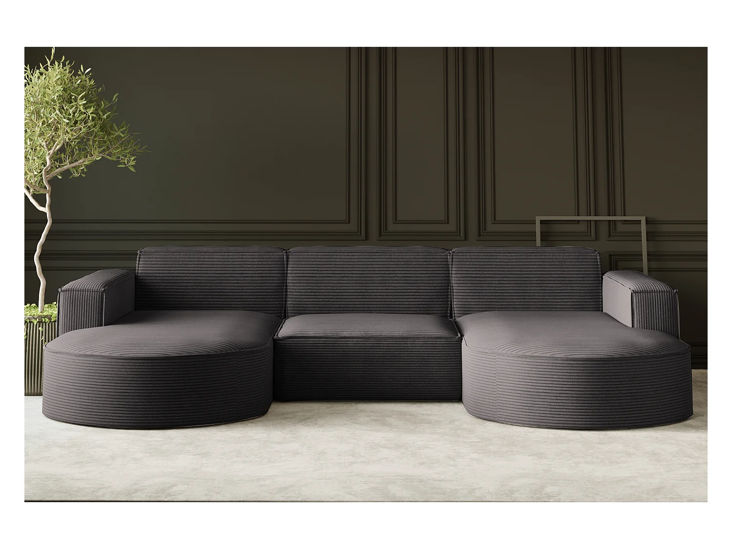 Canapé d'angle Modena en U, tissu Poso, gris foncé
