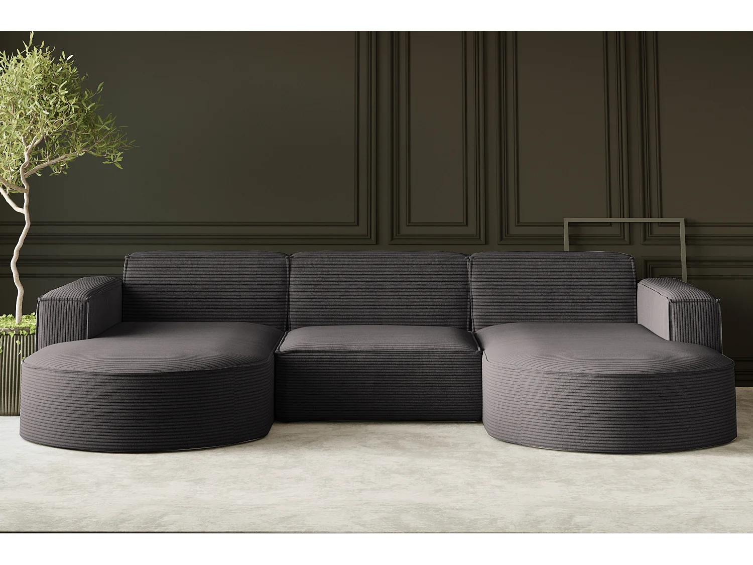 Canapé d'angle Modena en U, tissu Poso, gris foncé