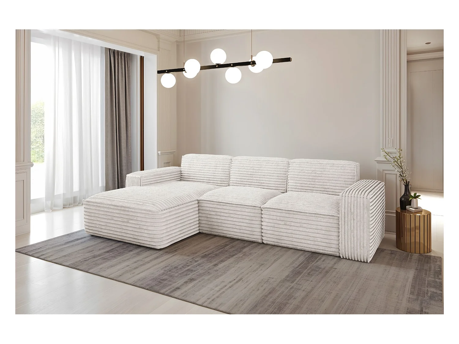 Ecksofa L-Form Siena Stoff Velo Ecru Links