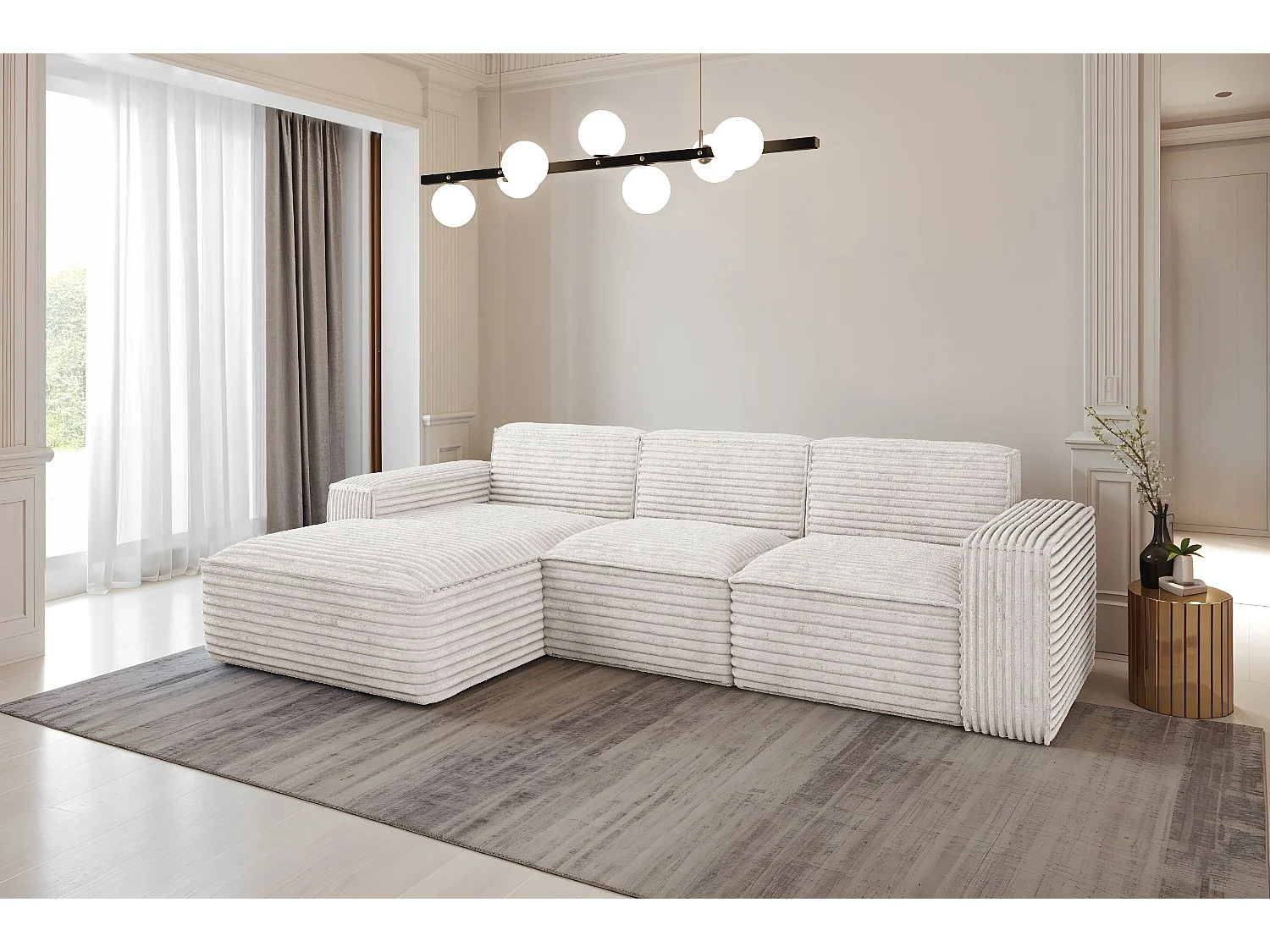 Ecksofa L-Form Siena Stoff Velo Ecru Links
