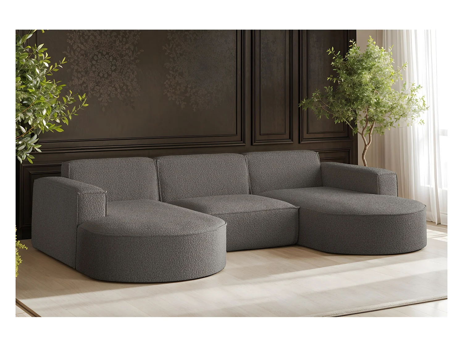 Canapé d'angle, Modena en forme de U, tissu Quelle, graphite