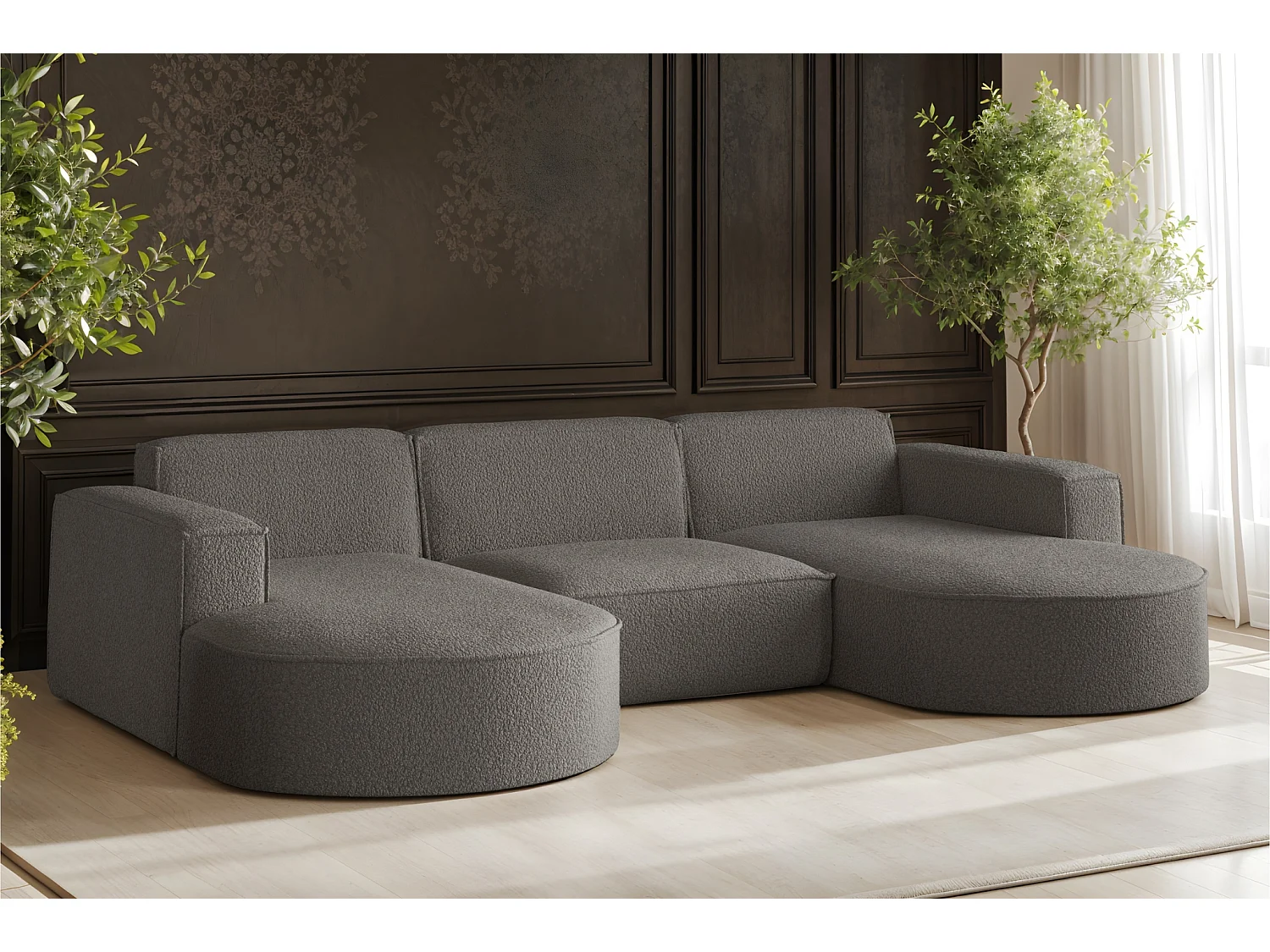 Canapé d'angle, Modena en forme de U, tissu Quelle, graphite