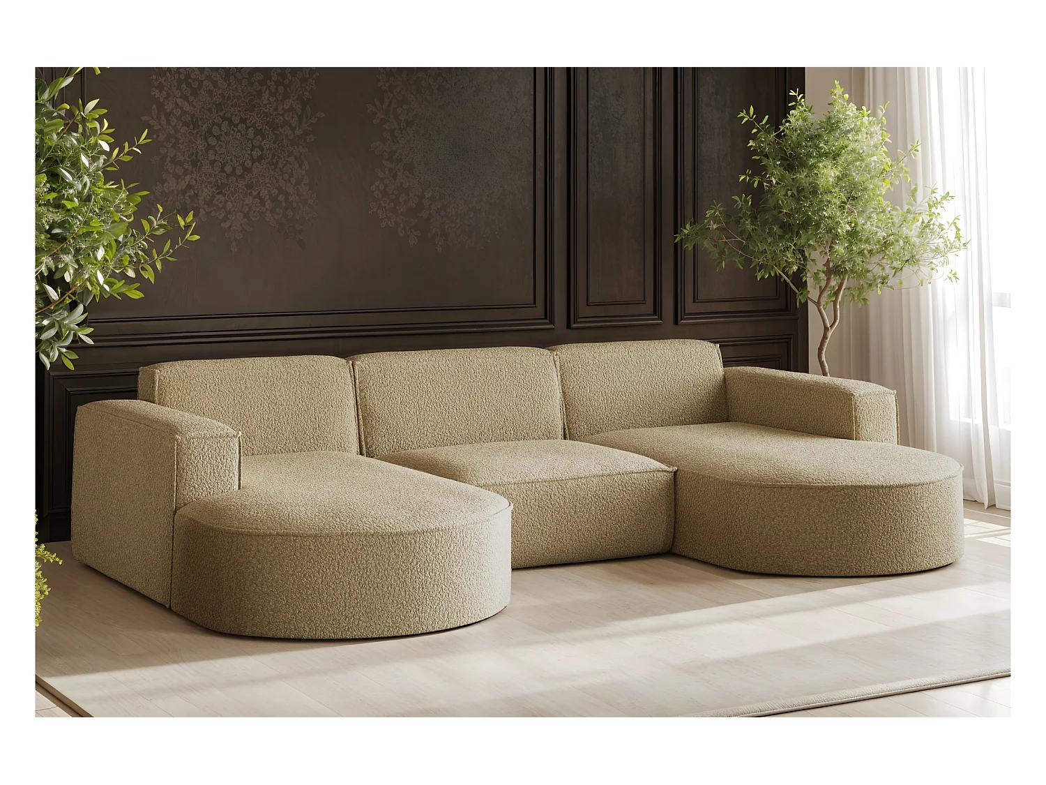 Canapé d'angle Modena en U, tissu Quelle, marron clair