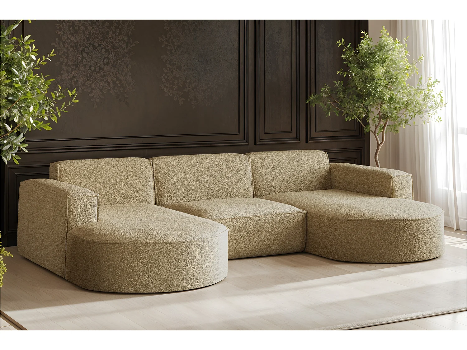 Canapé d'angle Modena en U, tissu Quelle, marron clair