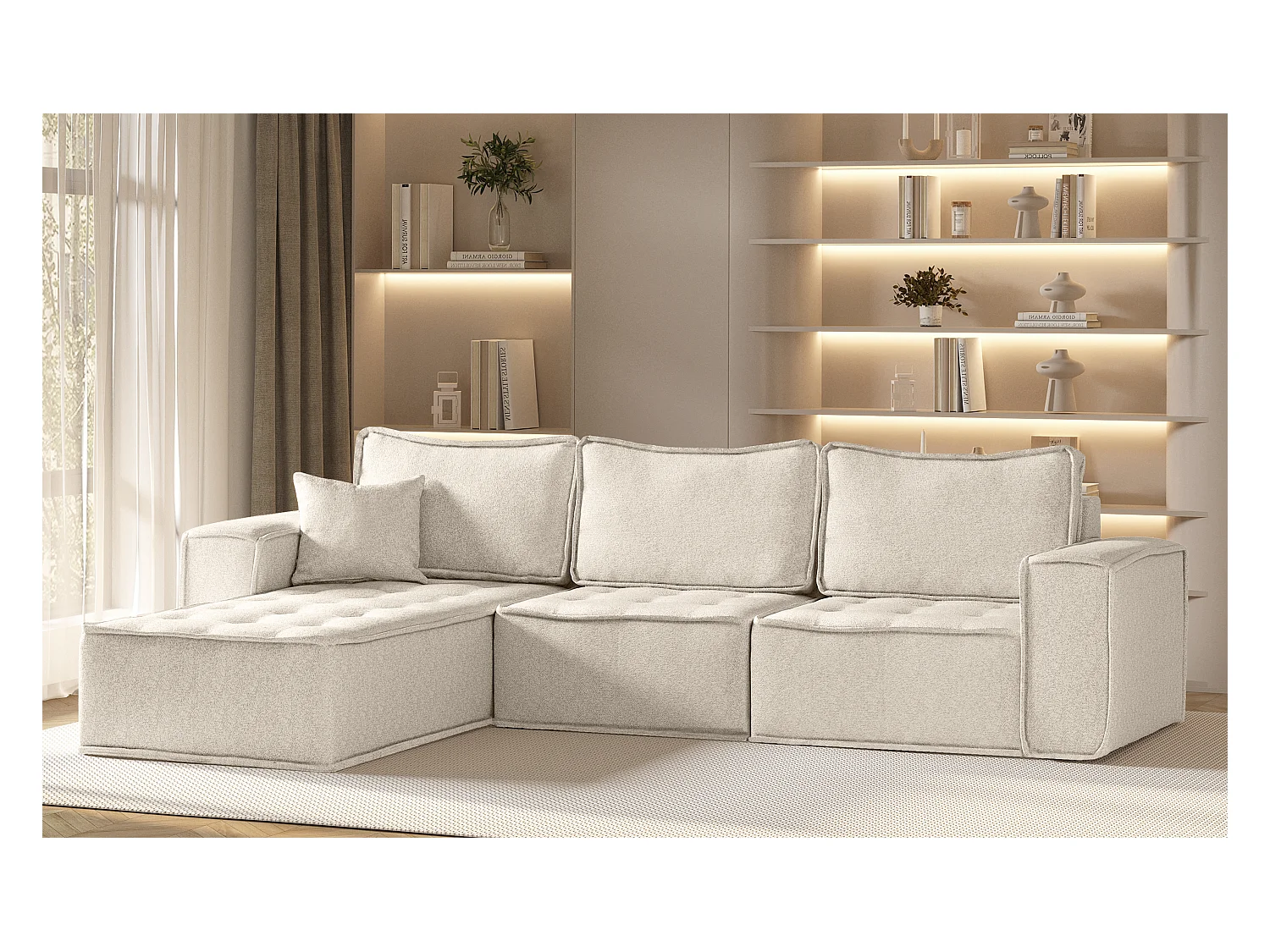 Hoekbank Bohoo Maxi L-vorm, stof Raven, lichtbeige, links