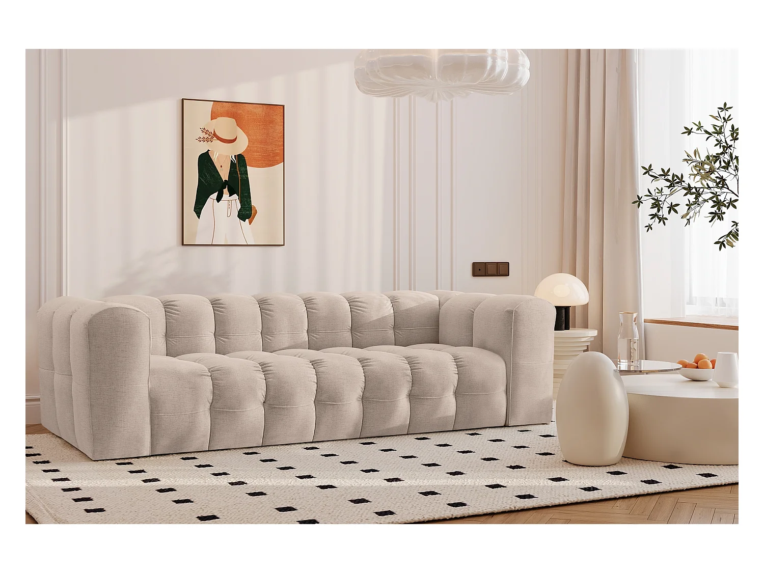 Sofa 4-Sitzer, Komfort Couch BALOO, stoff Schenille, Beige