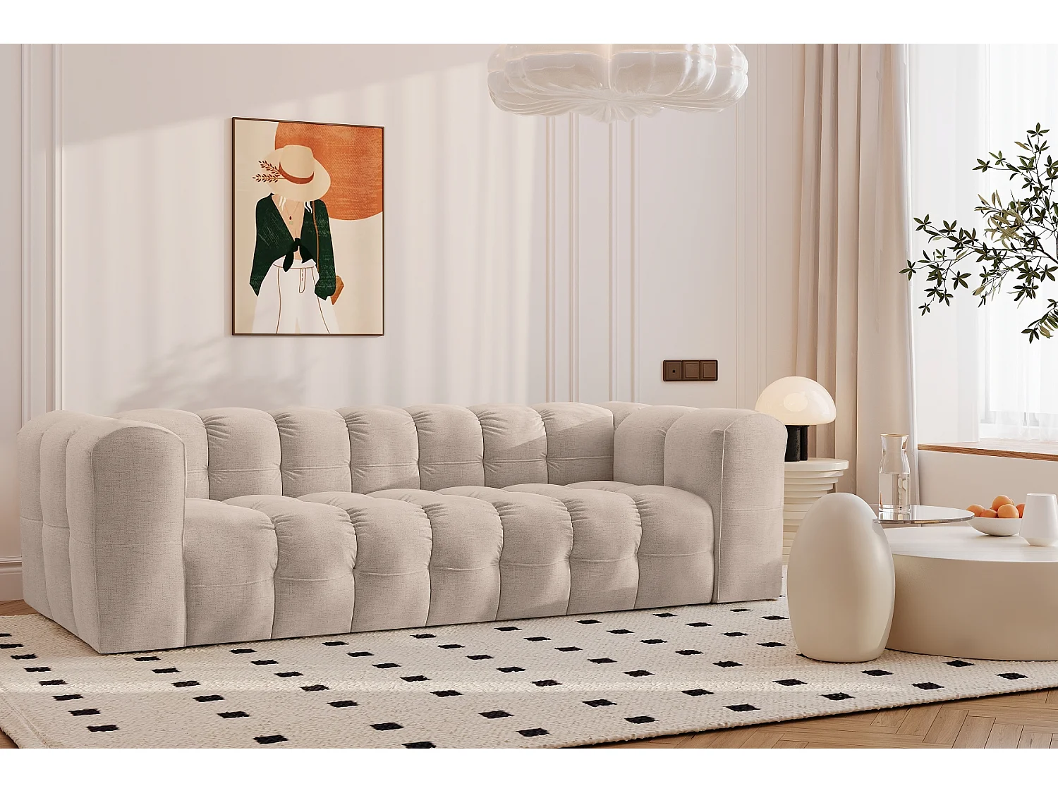 Sofa 4-Sitzer, Komfort Couch BALOO, stoff Schenille, Beige