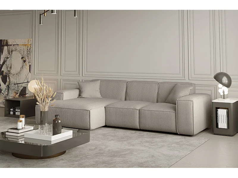 Canapé d'angle PULA en L, tissu Scala, beige, gauche