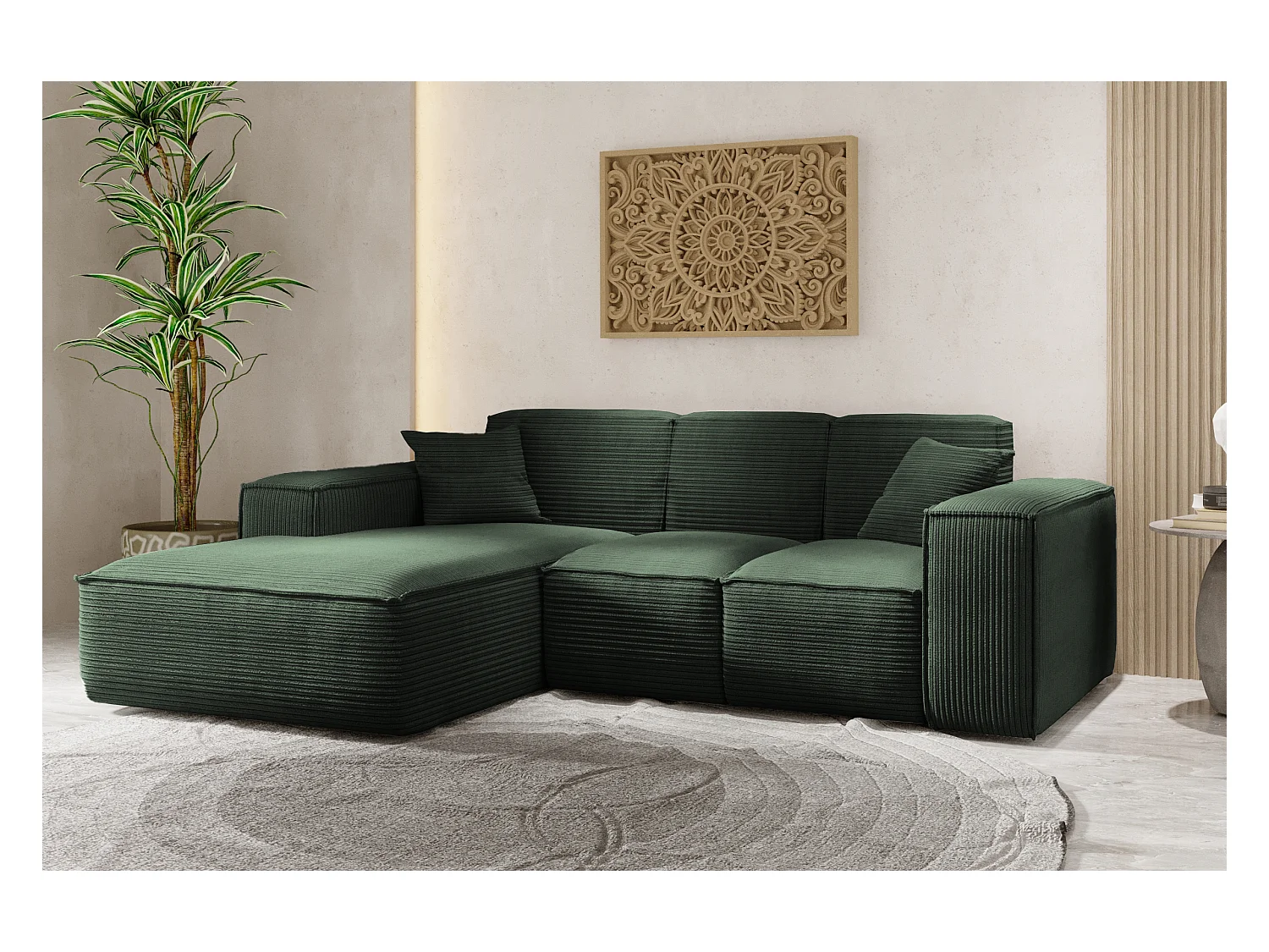 Canapé d'angle, canapé d'angle en L, salon, tissu SIENA Poso, vert, gauche